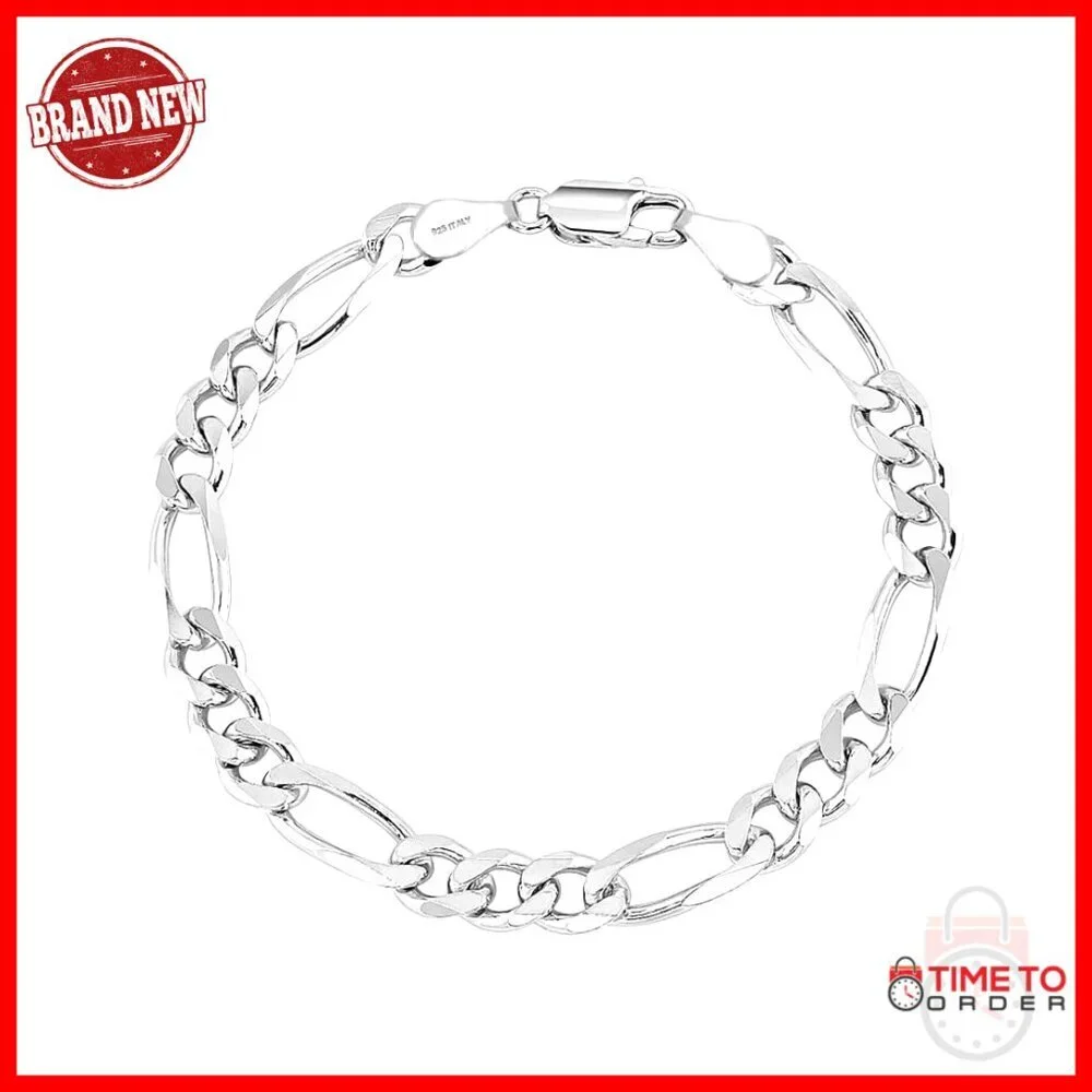 Sterling Silver Figaro Chain Bracelet 8.5 Inches Lobster Clasp Unisex